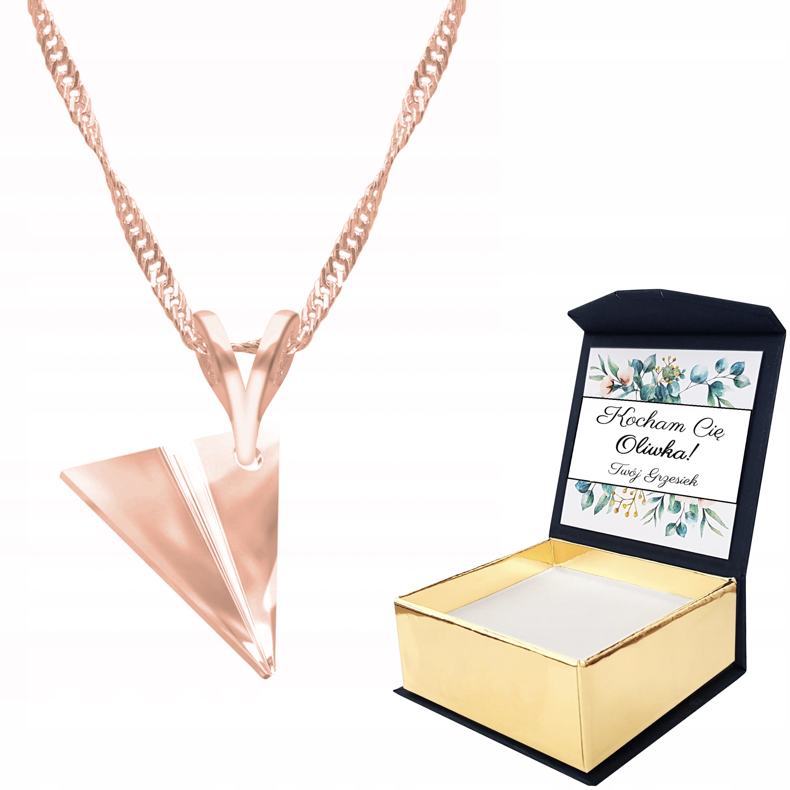 Náhrdelník růžové zlato 925 Letadlo Vlastní Potisk
