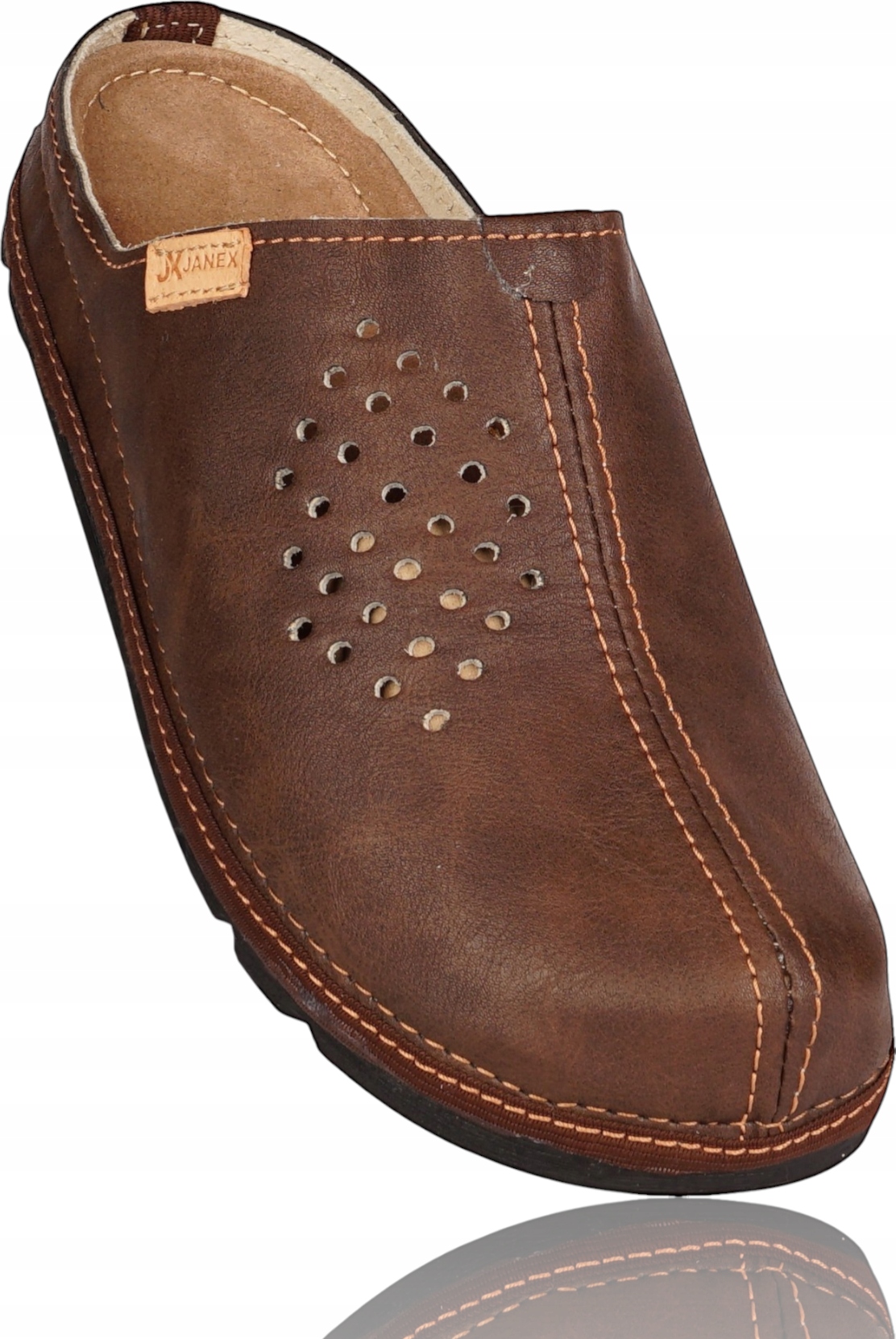 Klapki Męskie Skórzane Brązowe Do Pracy Szkoły Domu Ogrodu Solidne