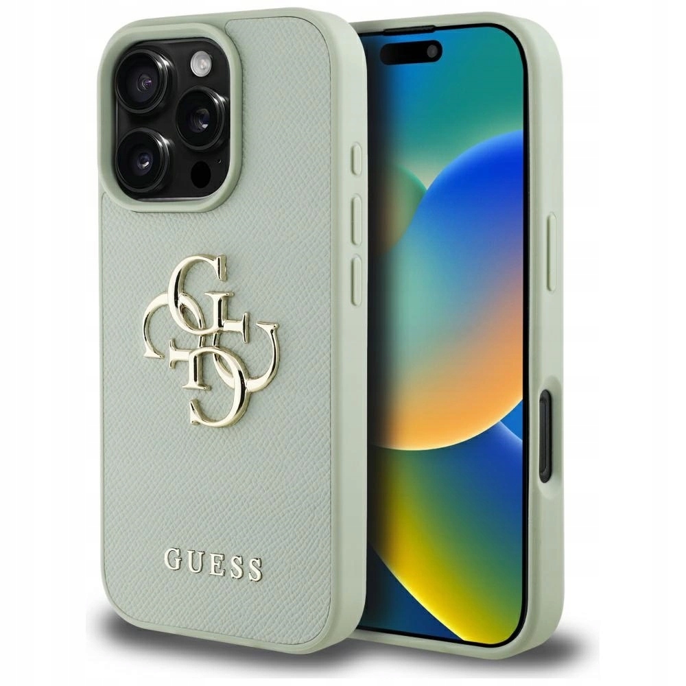 Guess Grained Big 4G Logo Small Classic Pouzdro pro iPhone 16 Pro zelený