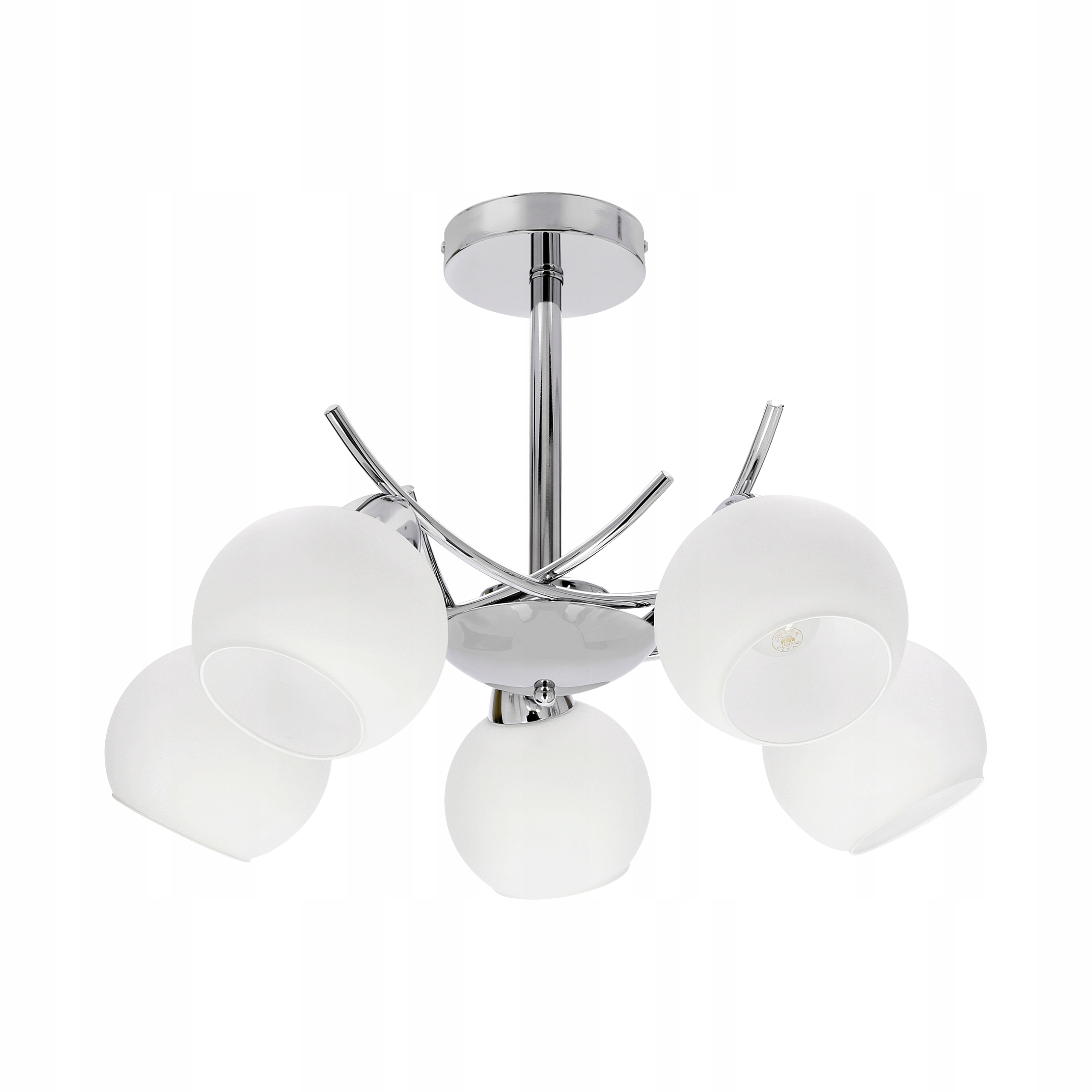 Závěsná lampa Amos Stropní Chromová 5x40W E27 Stínidla Bílá Mléčná Kuličková