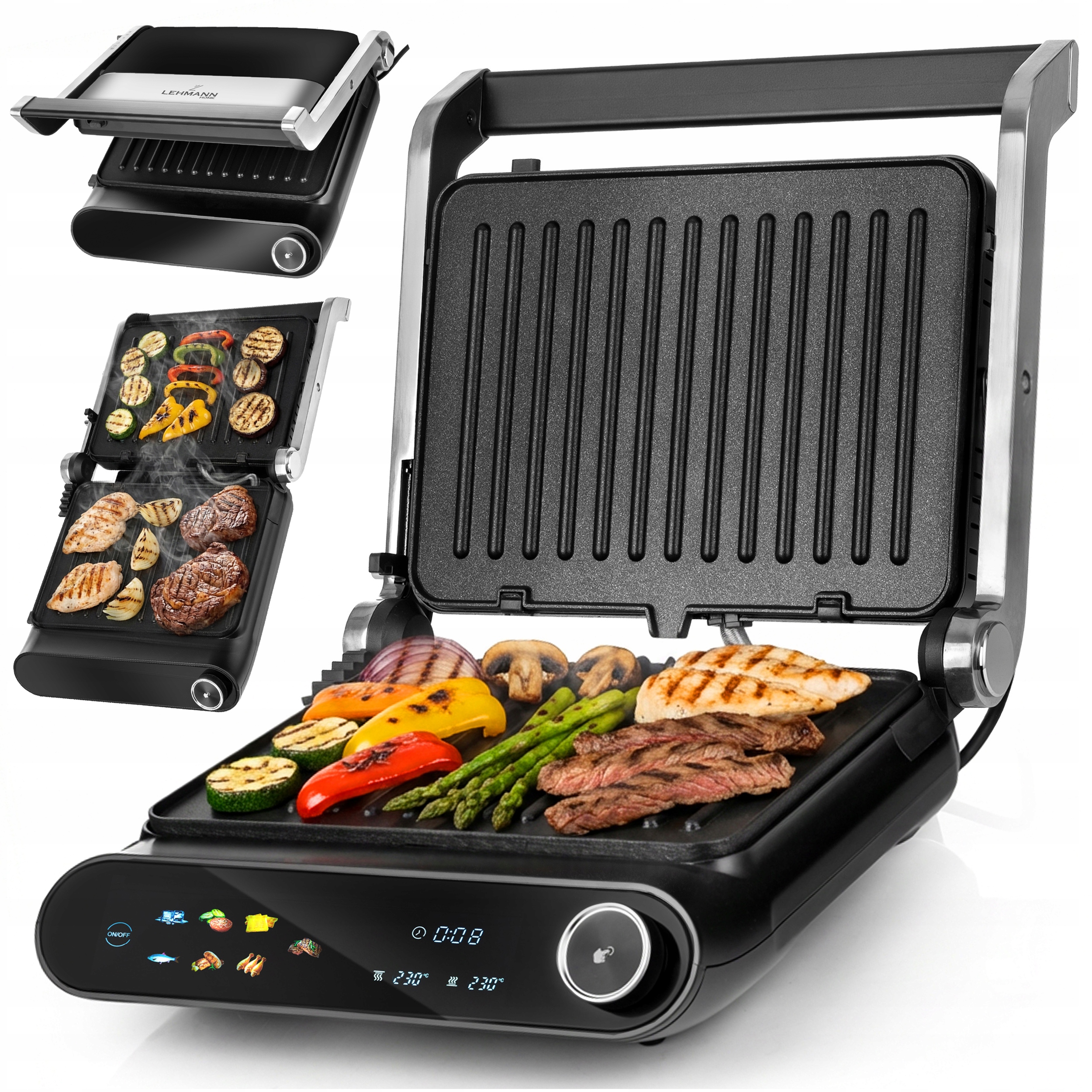 Elektrický Gril Toustovač Na Sendviče Panini Rozkládací Časovač 2200 W