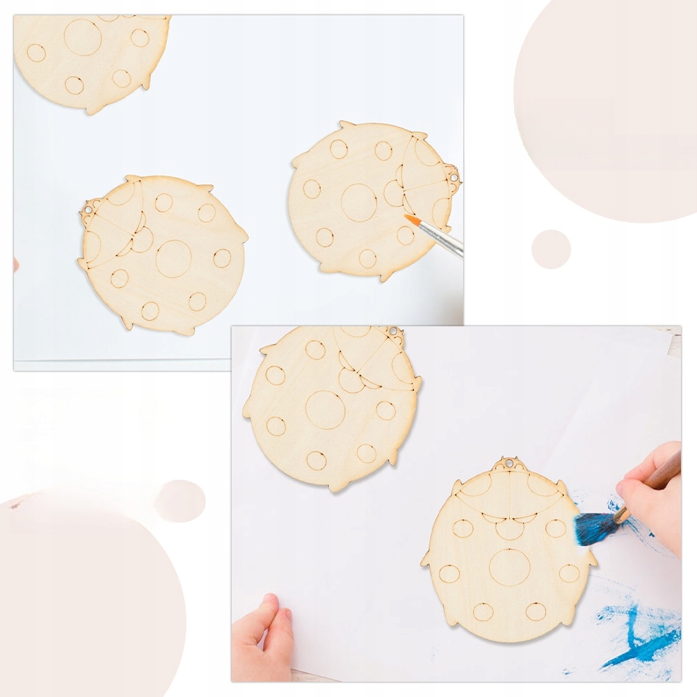 20 SZT. NIEDOKOŃCZONYCH WYCIĘĆ DREWNIANYCH BIEDRONKA Materiał inny