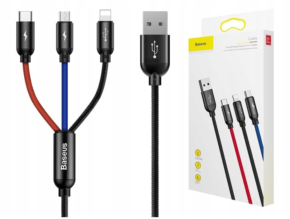 Kabel BASEUS 3w1 Micro-USB Lightning Type-C 3.5A
