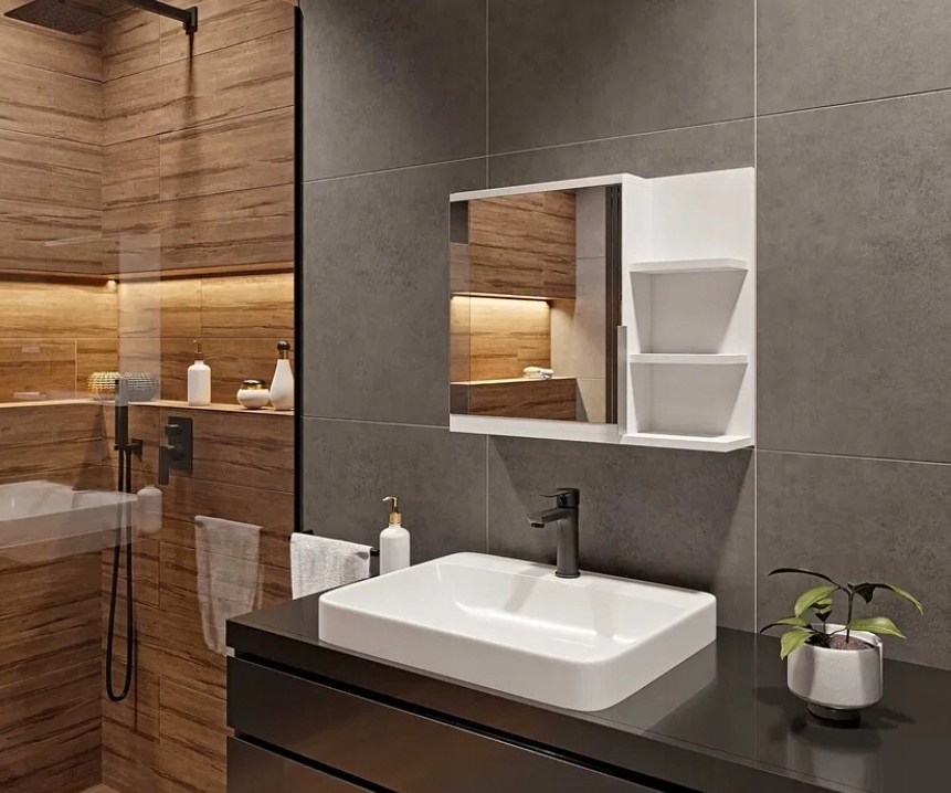 Szafka łazienkowa z lustrem - Biała Prawa Marka DOMTECH