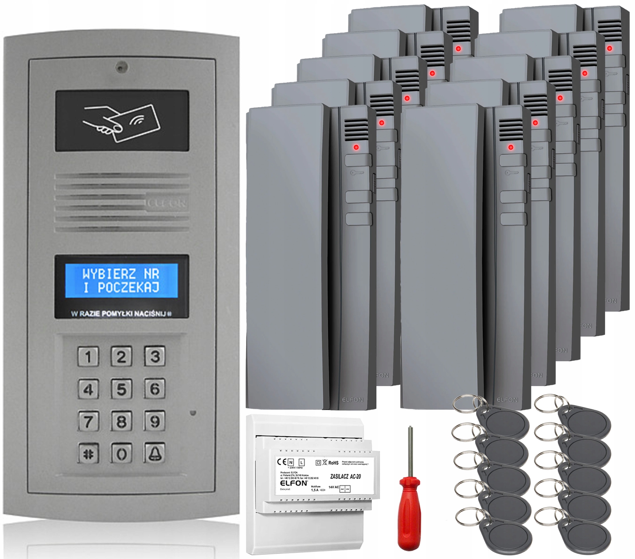 Domofón v balení Elfon OP-255R-P Nástenná brána 10x Unifon Šedá kľúčenka