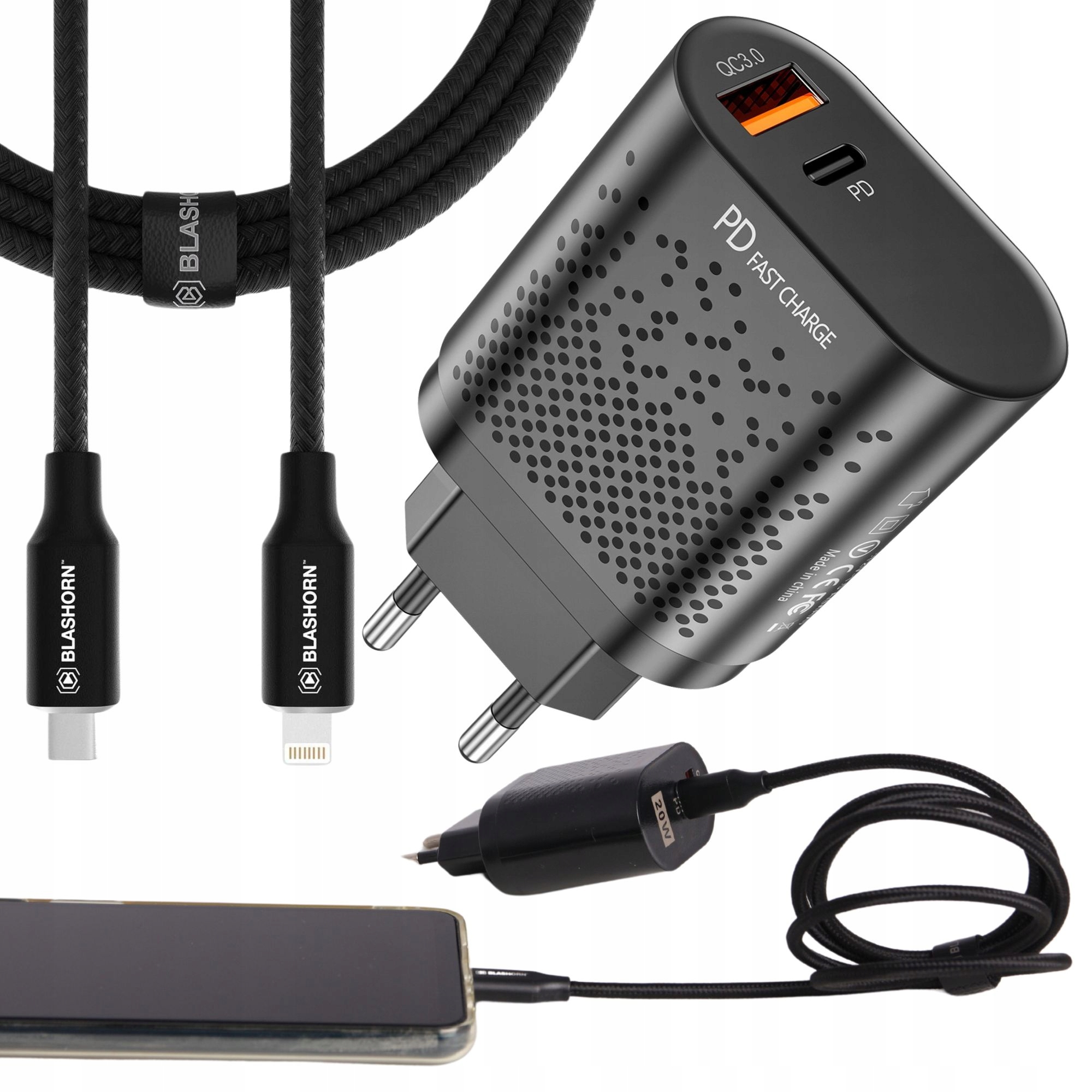 Zasilacz Ładowarka Usb Pd-c Kabel Usb C -Lightning 1,2m do telefonu kostka