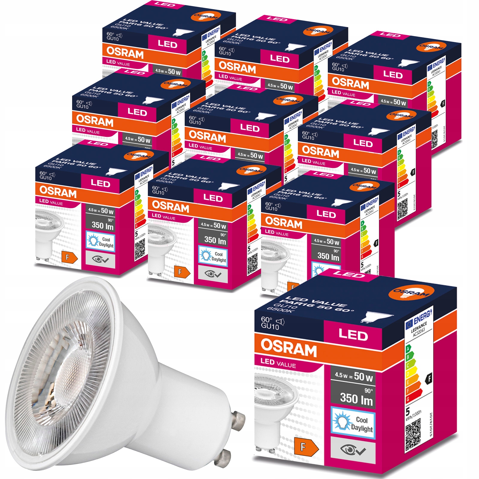 10x Żarówka LED GU10 4,5W = 50W 350lm 6500K OSRAM