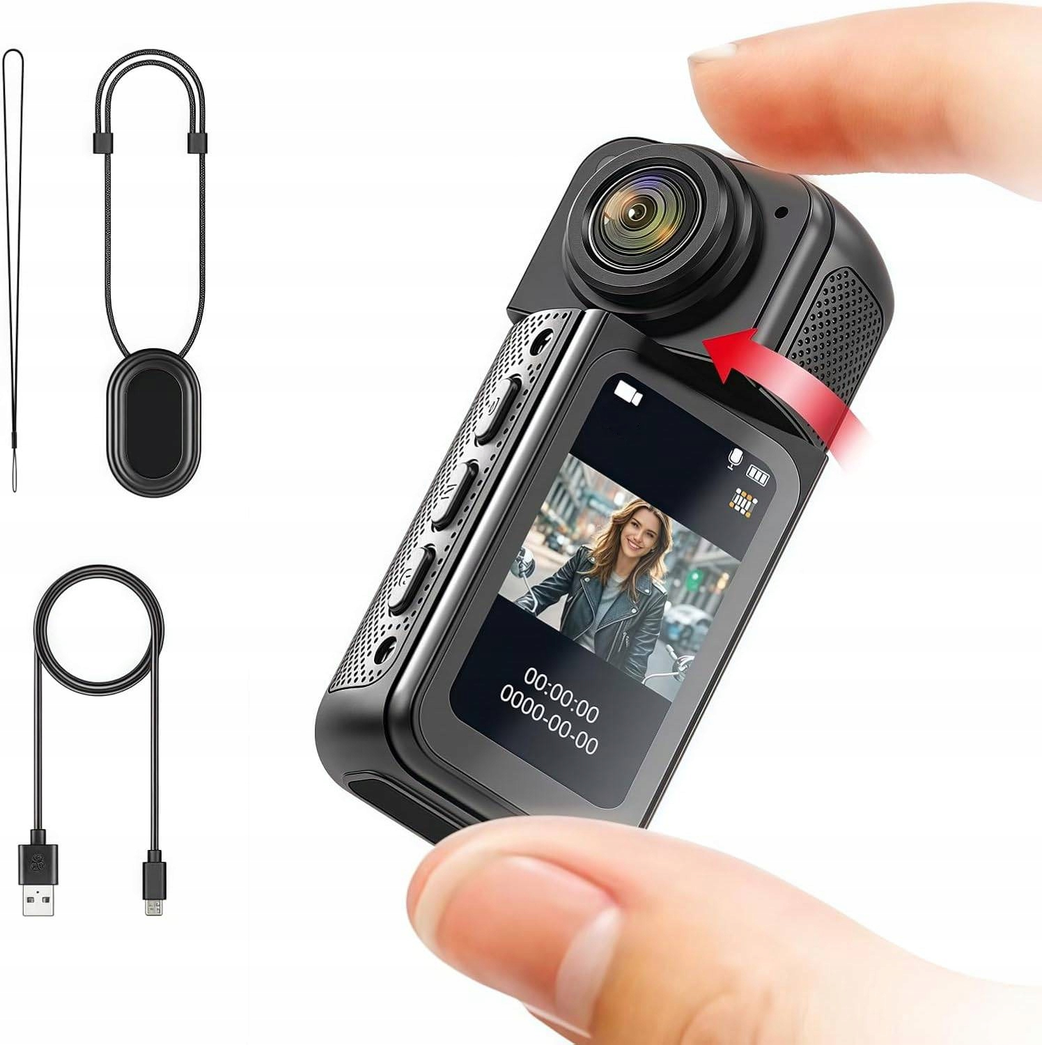 Dlouhá výdrž baterie Mini akční kamera Hd kamera Otočný objektiv 180°