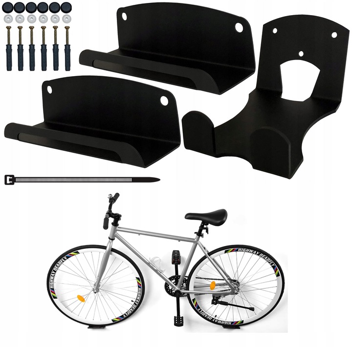 WIESZAK NA ROWER ZA PEDAŁ HAK Z ZABEZPIECZENIEM OPASKĄ CZARNY MOCNY POLSKI