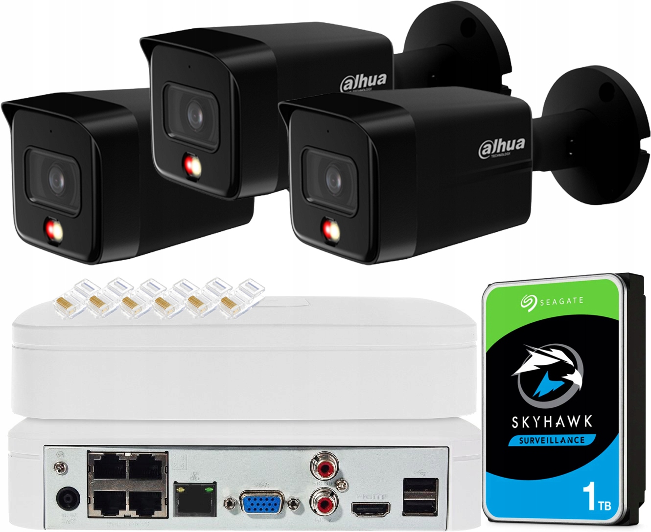 8Mpx monitorovací sada Dahua pro 3 kamery IPC-HFW1839TC-BLACK Smart Dual Light