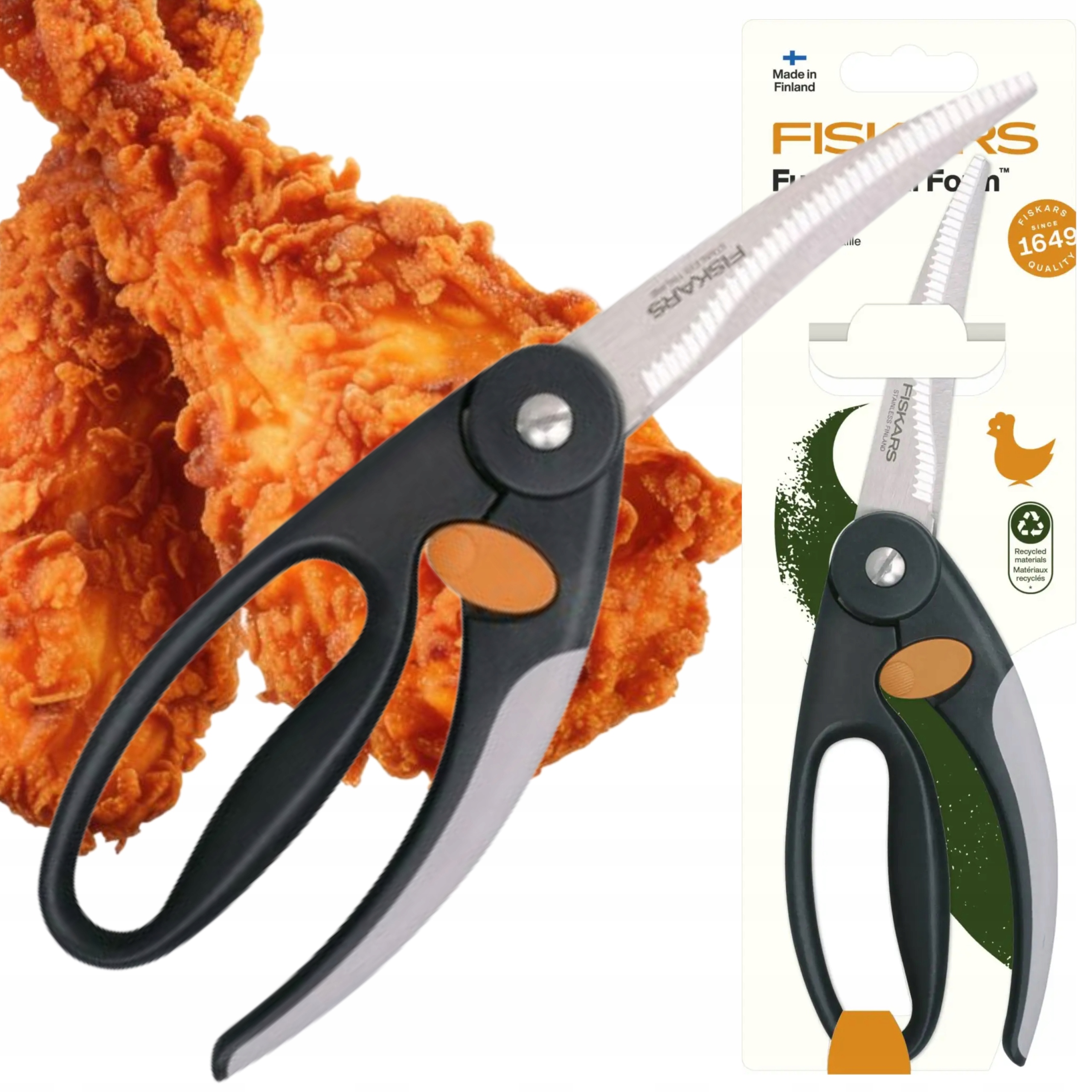Nůžky na drůbež a maso Fiskars v blistru, ostré, Ocel Premium 25 cm