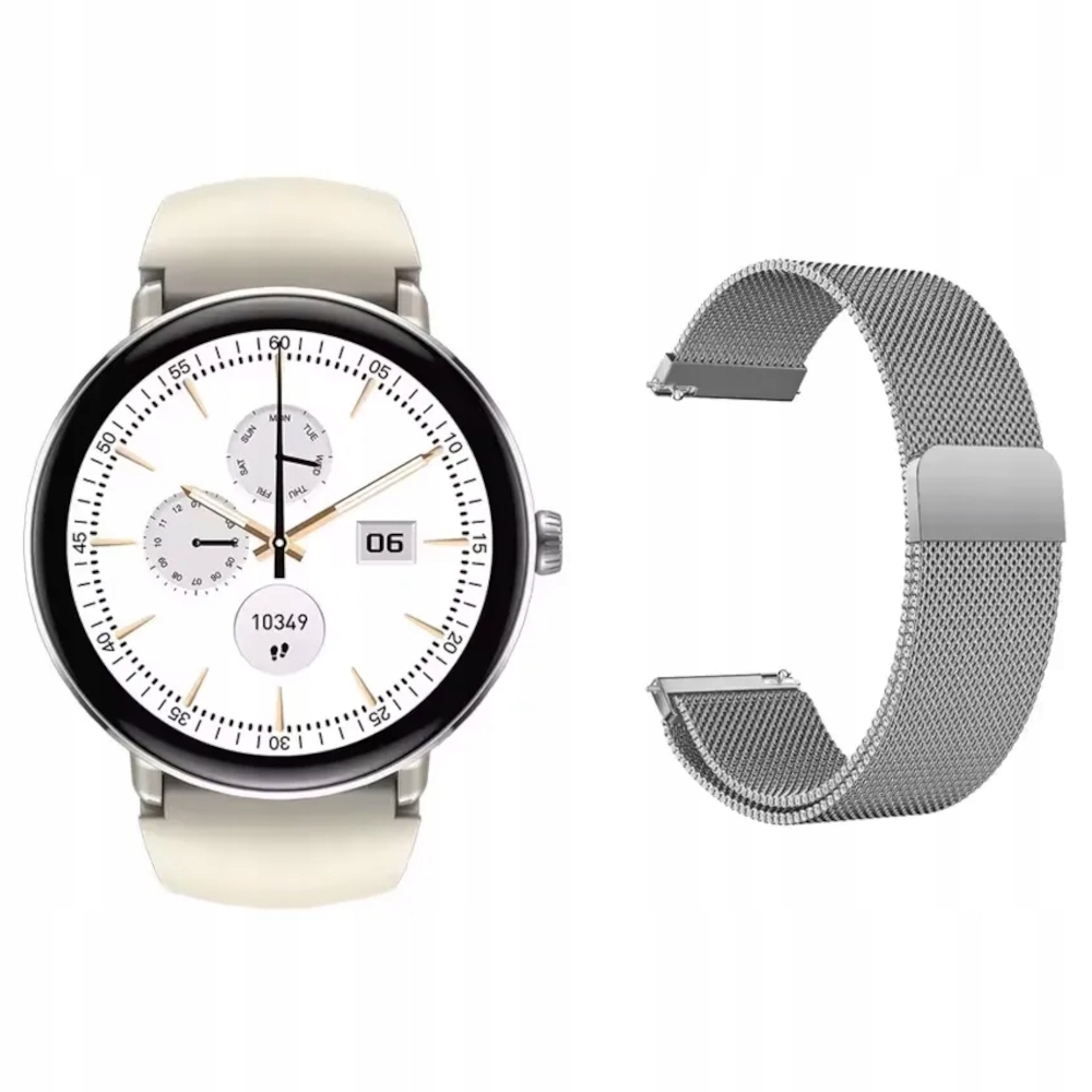 Zeblaze Damski Smartwatch Lily 2 Srebrny Beż Amoled 2 Paski AoD Saturacja