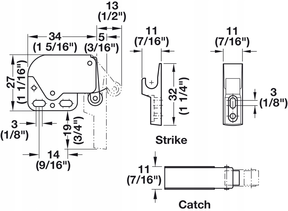 2 x Zatrzask meblowy Mini Latch Hafele Oryginał Szerokość 1 mm