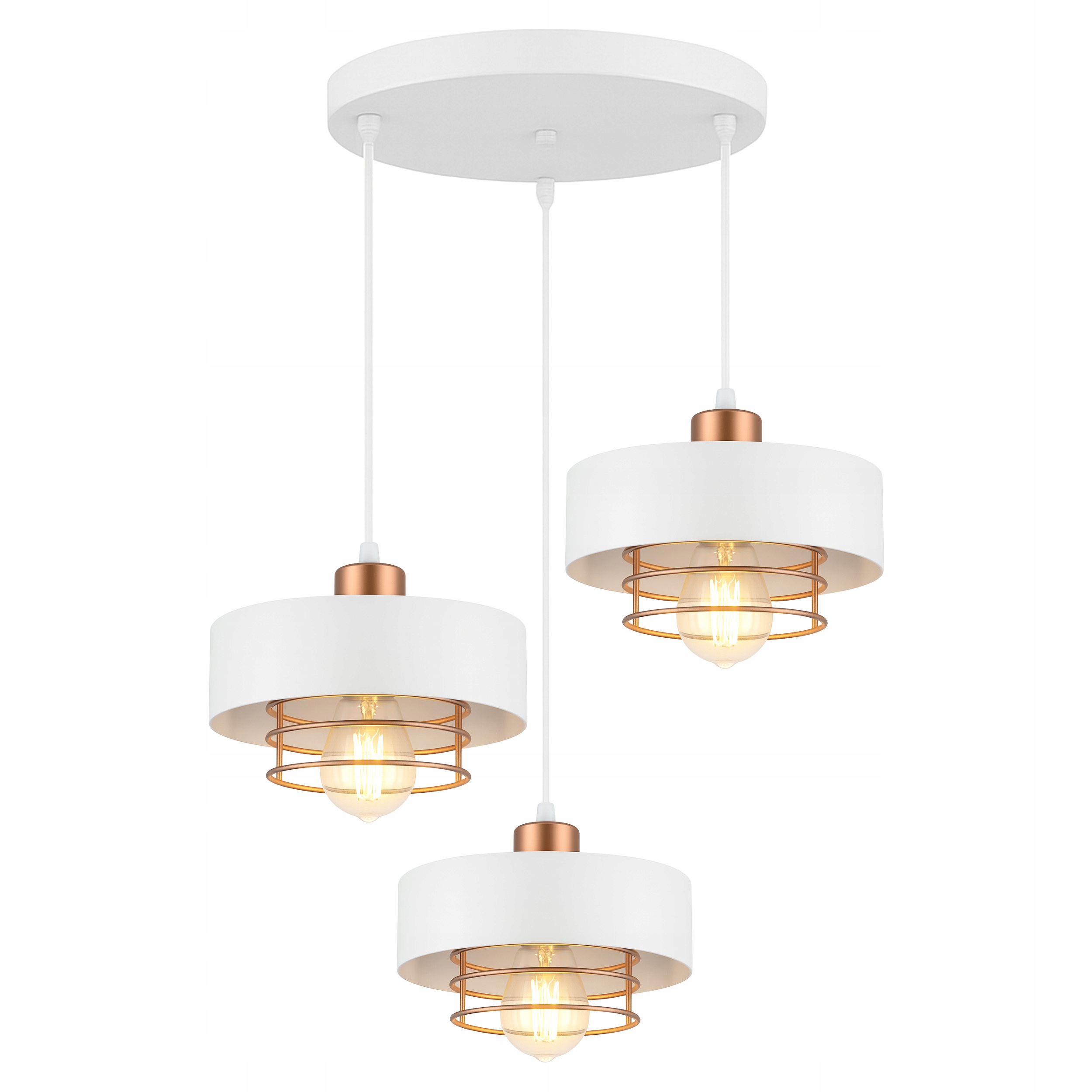 Lampa Sufitowa Plafon Led Wisząca Żyrandol Loft Biała Miedziana 3xE27