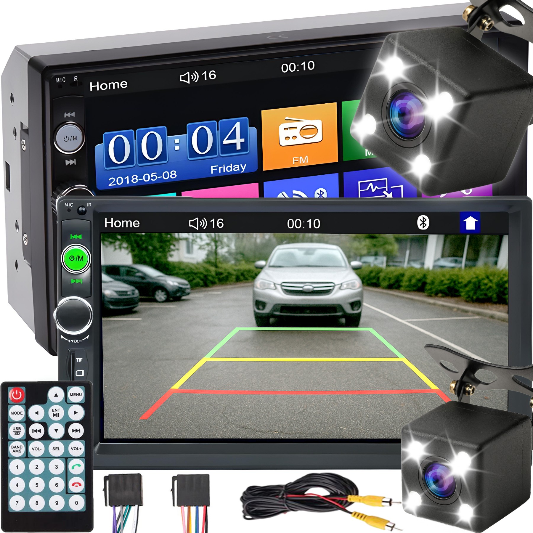 Radio Samochodowe Bluetooth 2 Din 7 Cali Dotykowy Ekran Monitor Usb Aux