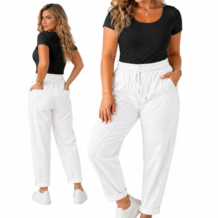 Džínové kalhoty Plus Size bílé elastické viskóza lycra 50 52 5XL 6XL