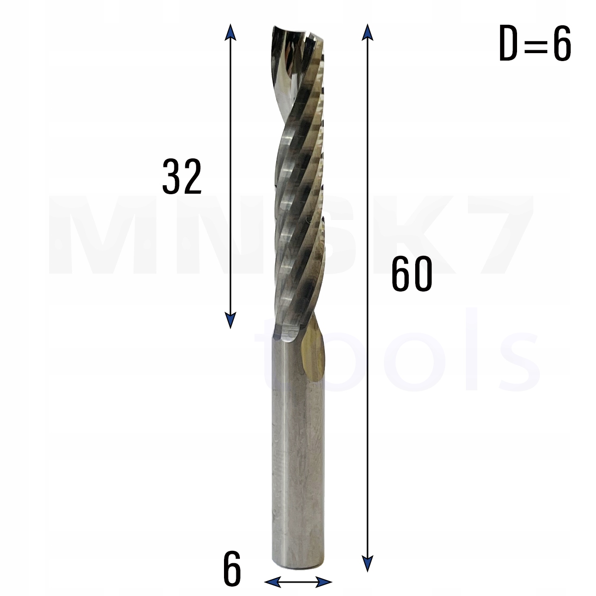 Frez uniwersalny jednopiórowy 1P fi 6 x 32 x 60 Vhm Cnc Polerowany