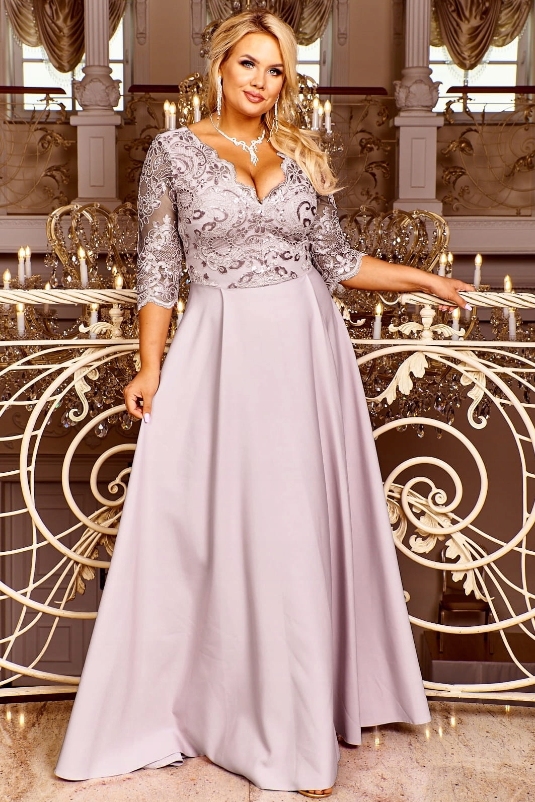 Crystal rękaw 3/4 suknia wieczorowa plus size