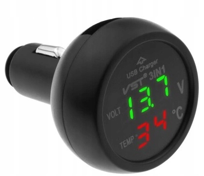 Woltomierz Termometr Ładowarka Usb 3w1 12/24V