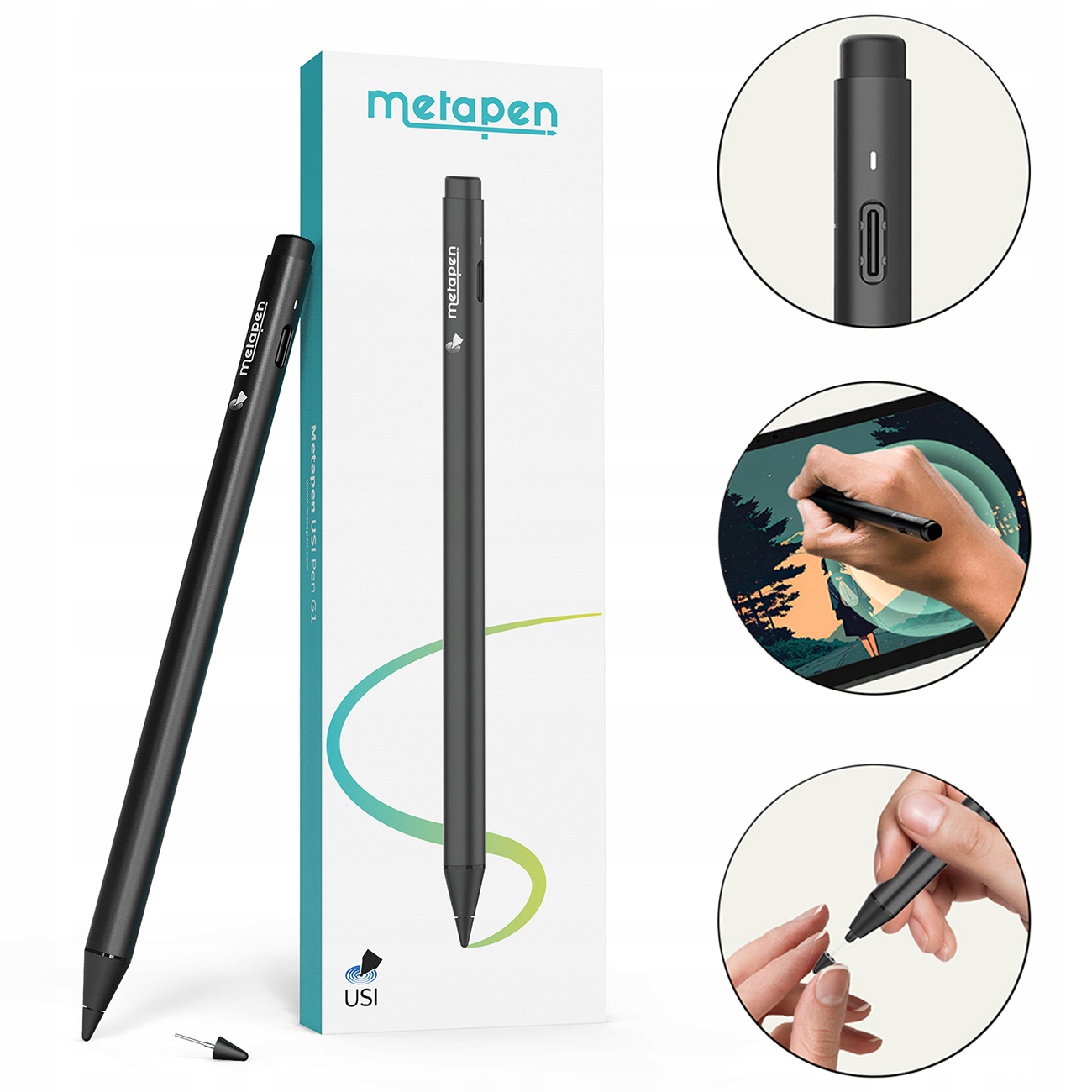 Metapen G1 Dotykové Pero Černý Přesný Usb-c 90 Hodin Práce Pixel Tablet Fire Max