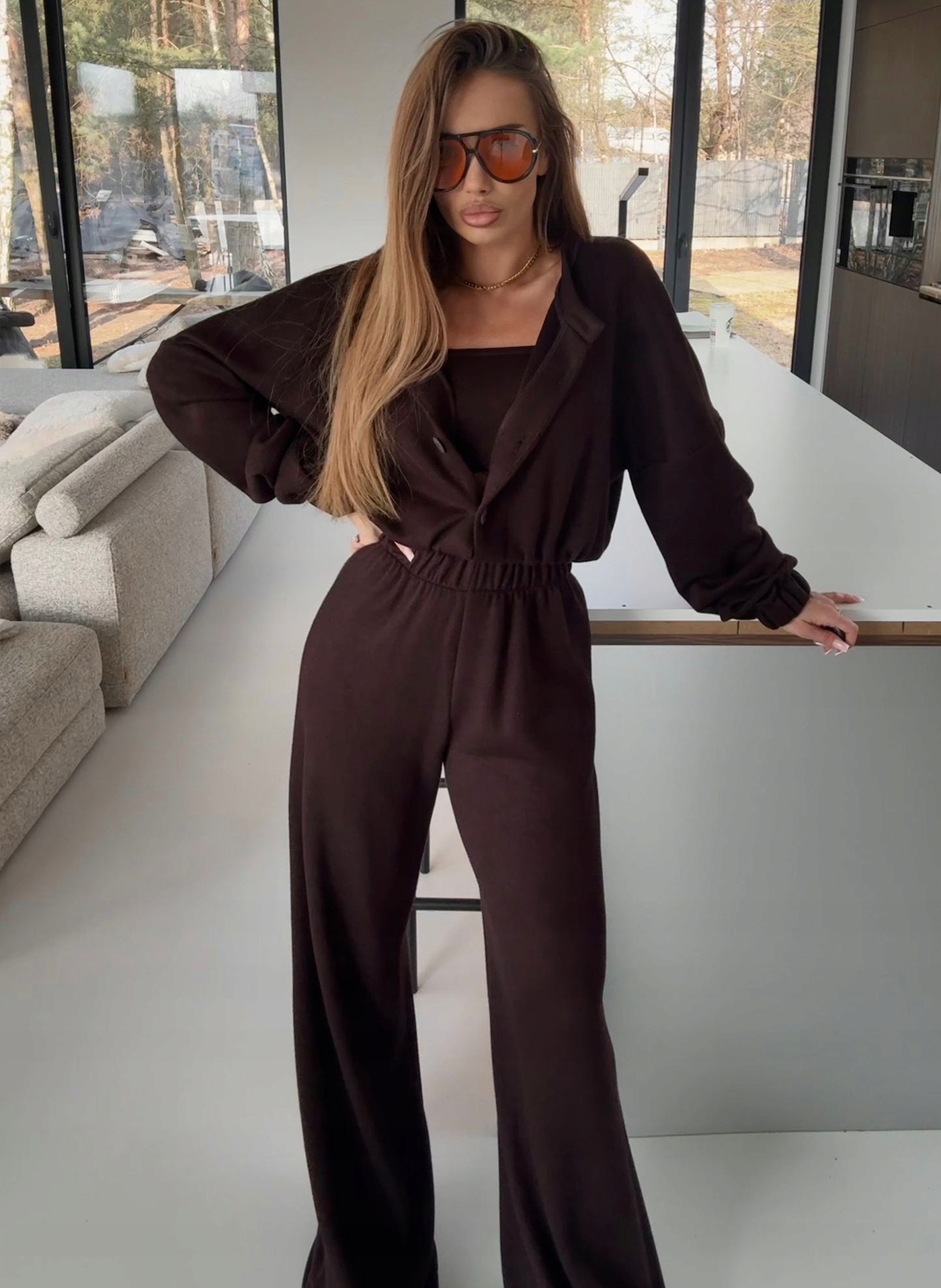 Třídílný dámský komplet Aura s vlnou Hnědá Agatha Studio One Size