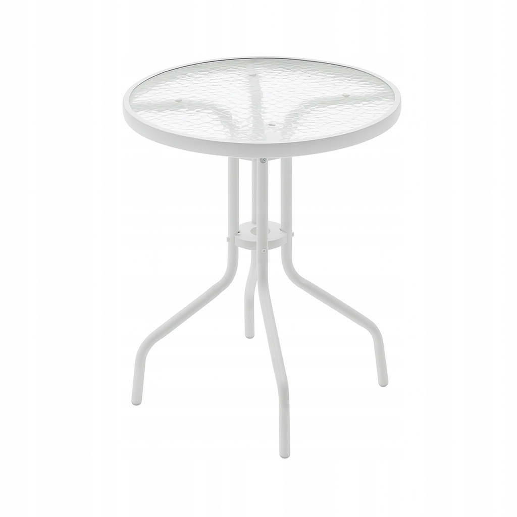 Stół Tarasowy Stolik Ogrodowy Szklany Na Taras Biały