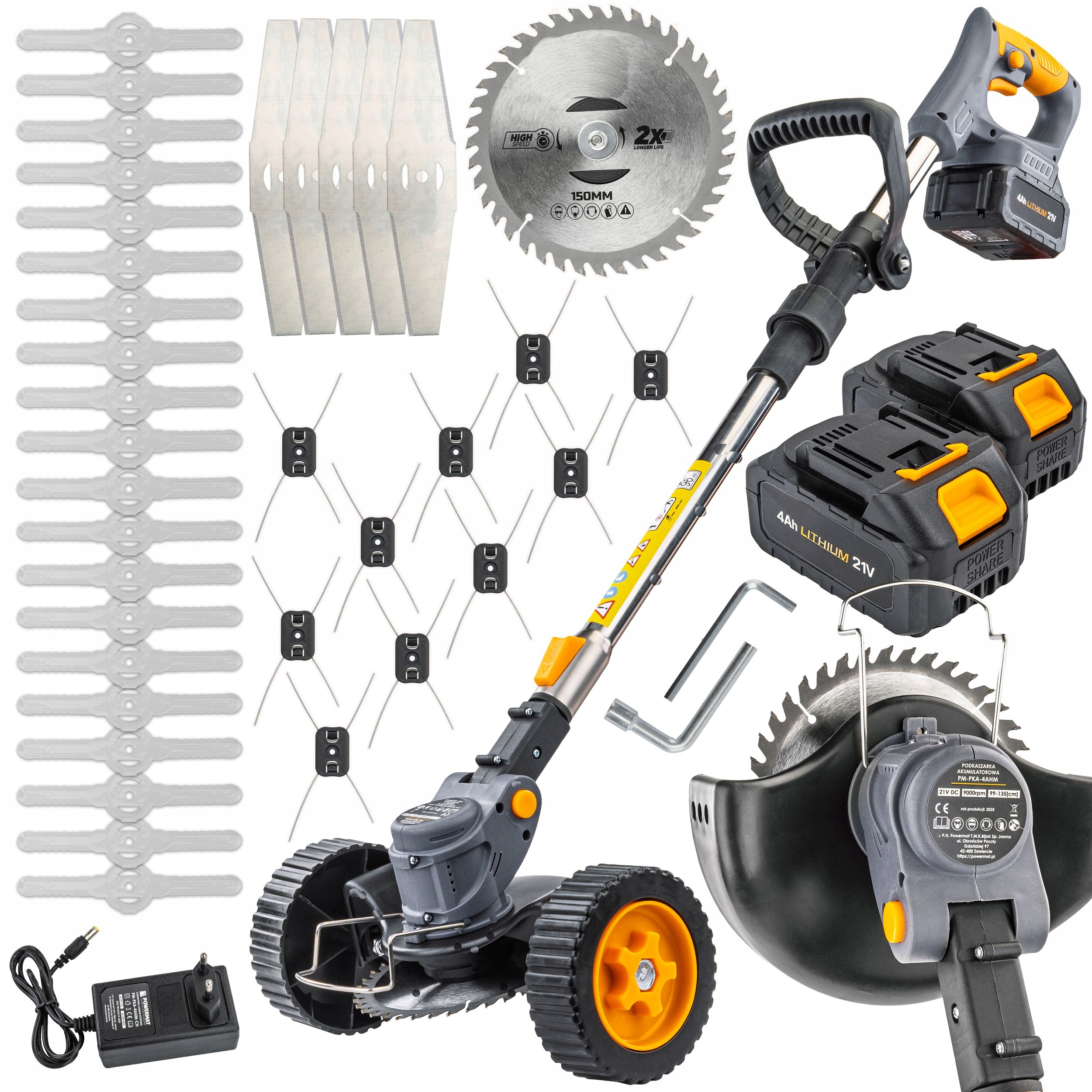 Akumulátorový Vyžínač Kosa Vyžínač Na Kolesách 2X 21V 4AH Sada