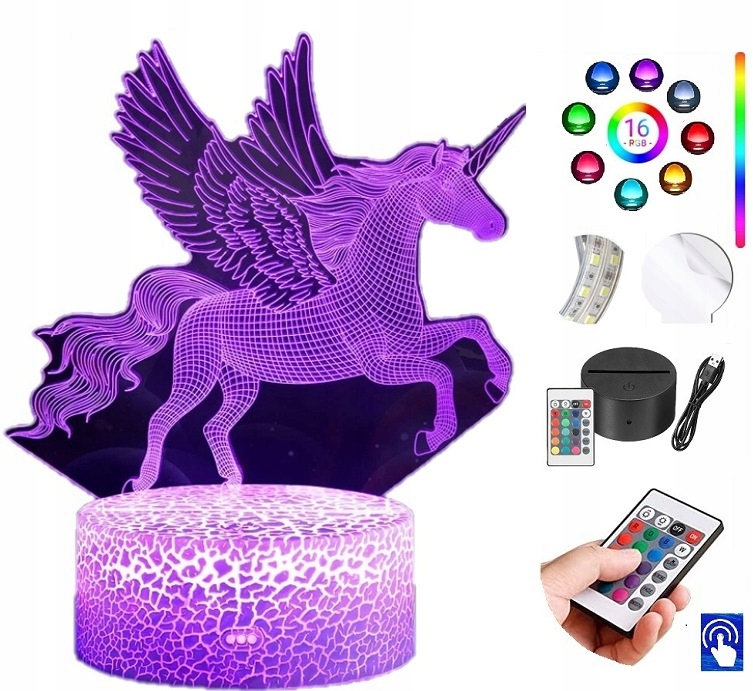 

Lampka Nocna Jednorożec Unicorn 16 kol Led Plexido