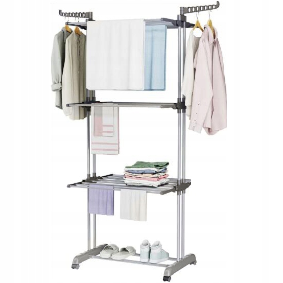 Levně Sušák na prádlo, 3patrový skládací věšák na oblečení, velký (šedý)