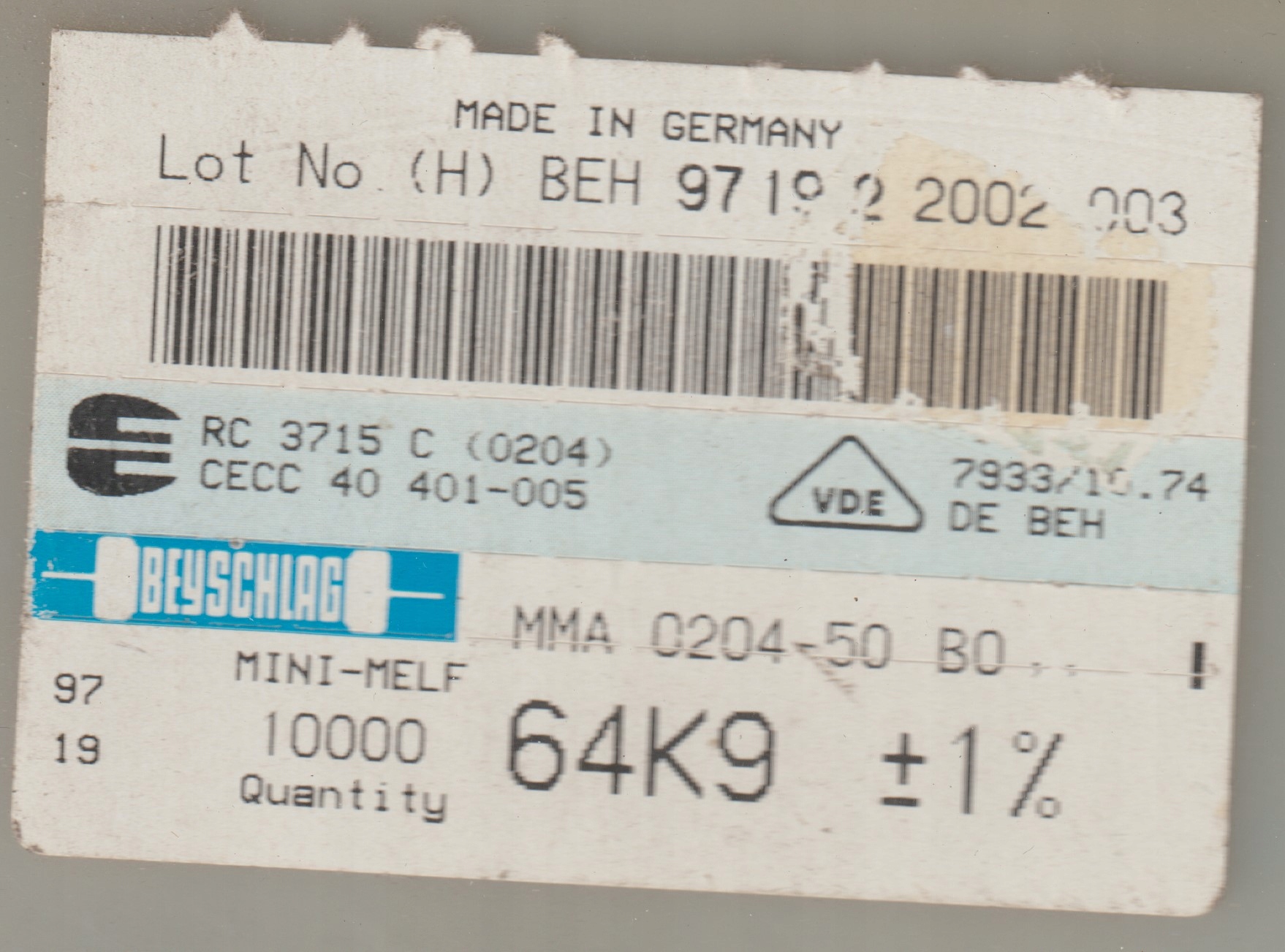 [100szt] 64K9 1% 50ppm rezystor Smd minimelf MMA0204 Beyschlag low noise