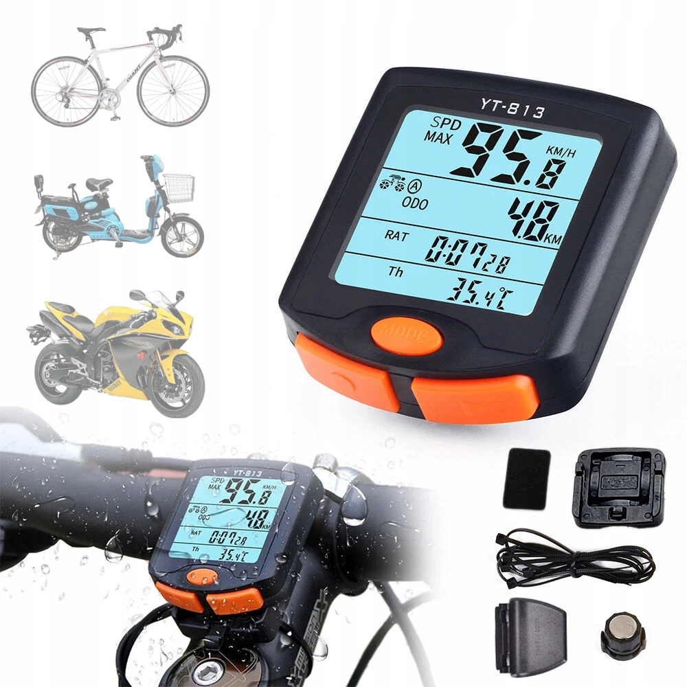 Cyklopočítač Voděodolný noční LCD Rychloměr