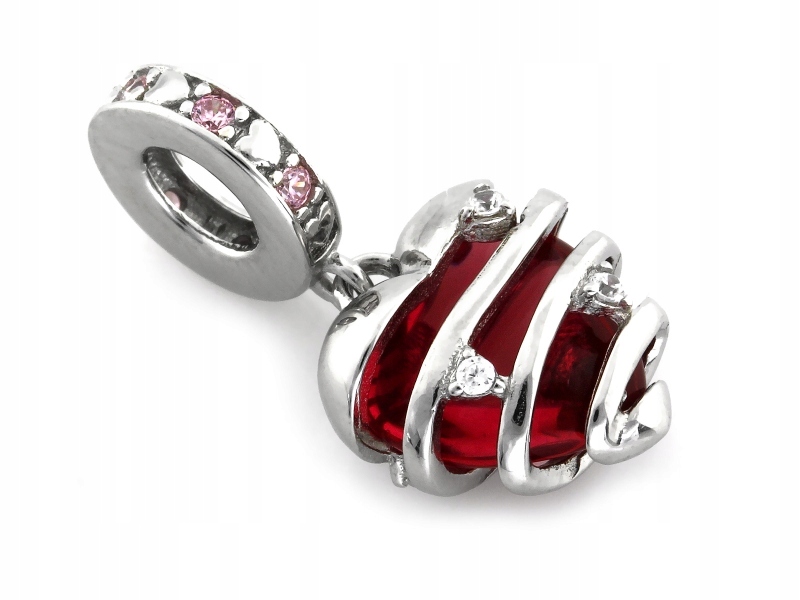 Stříbrný přívěsek beads 925 srdce s červeným kamenem 3.16 g, stylový