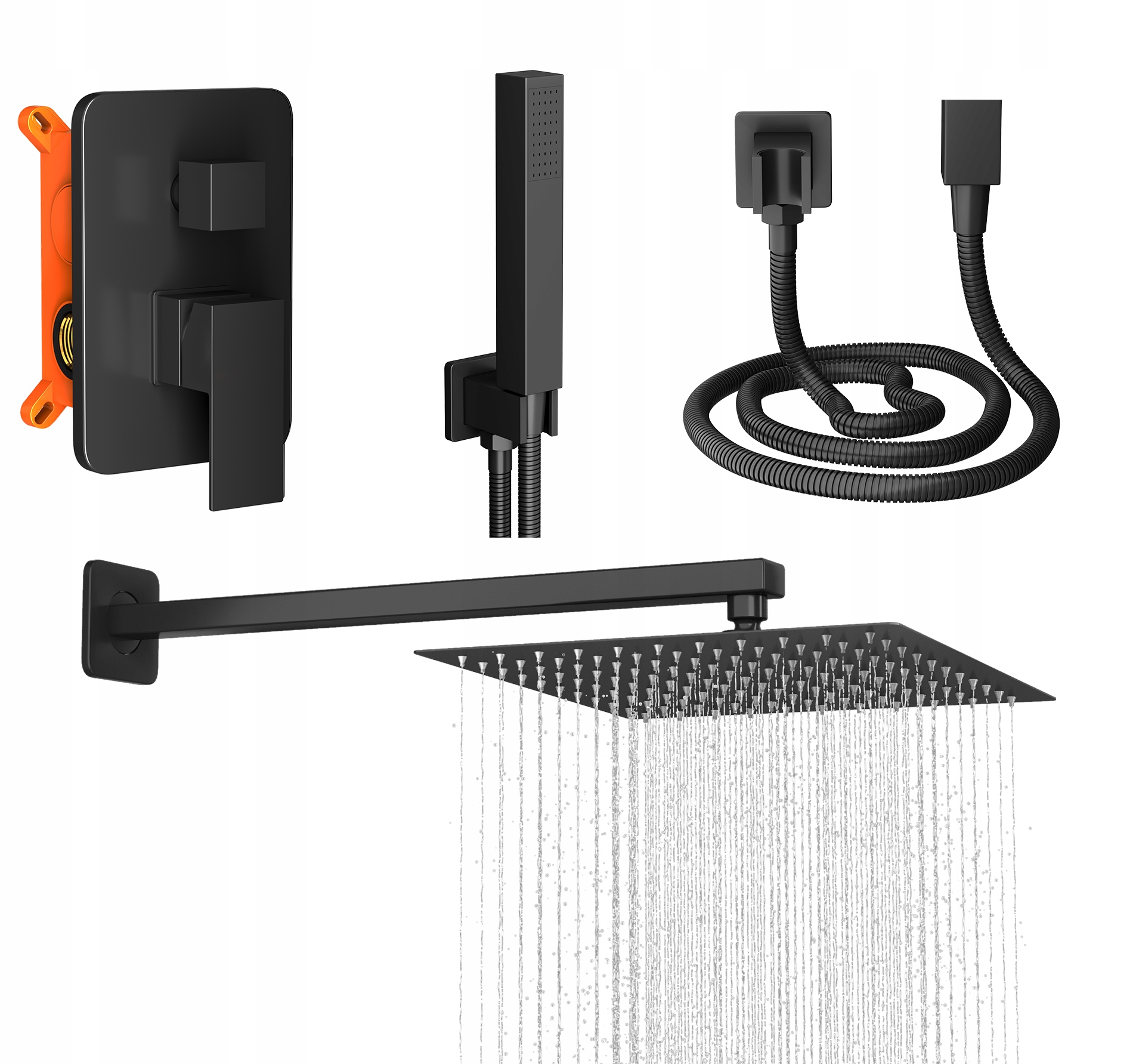 Podomietková Sada Sprchová Batéria Čierna Dažďová Sprcha Do Kúpeľne Paje