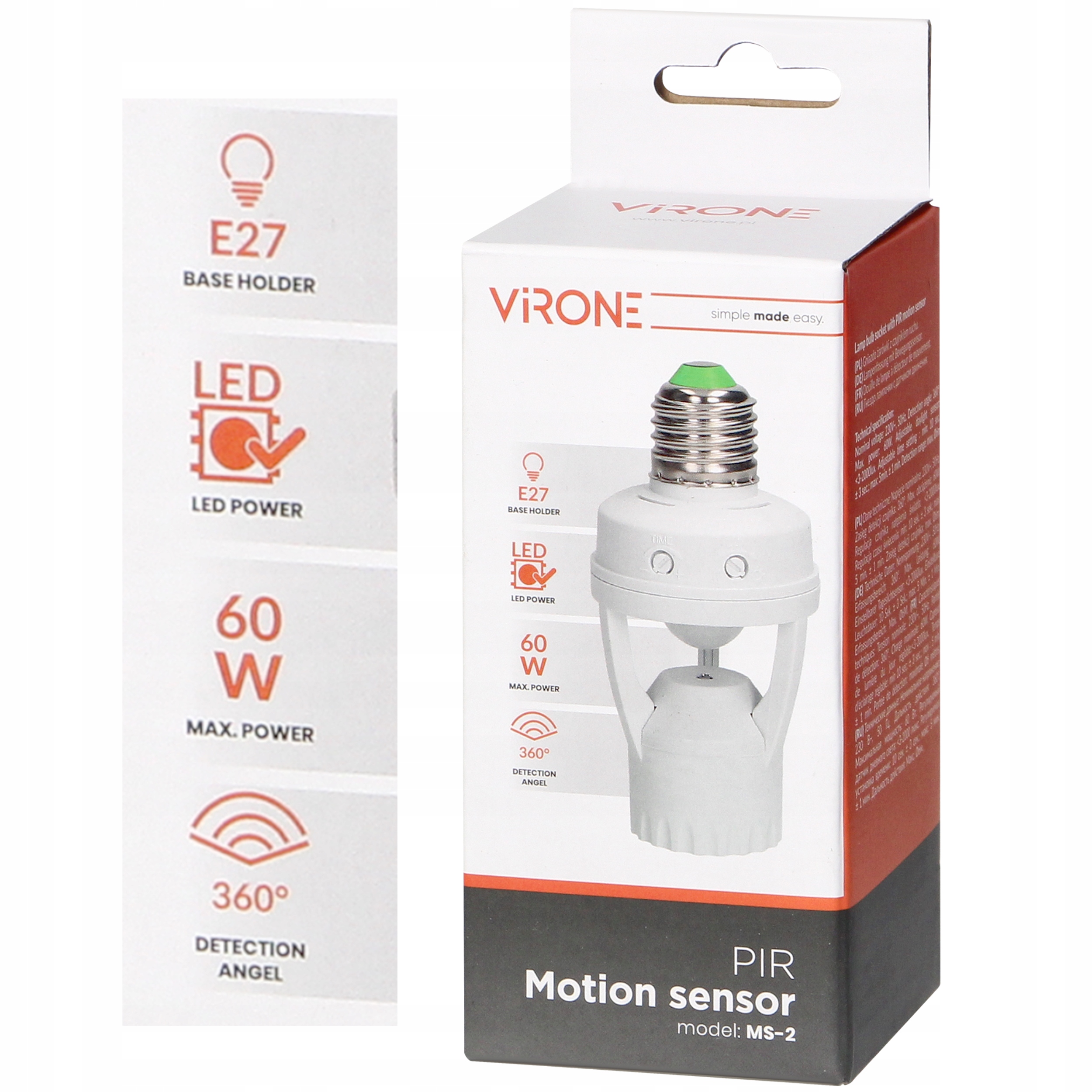 OPRAWKA ŻARÓWKI E27 Z CZUJNIKIEM RUCHU ZMIERZCHU Kod producenta MS-2