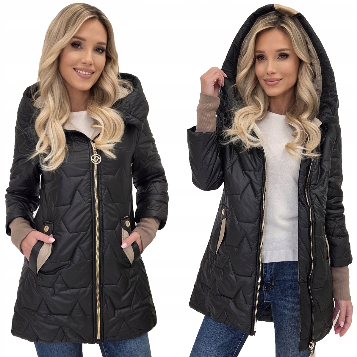 Lehká Prošívaná Jarní Přechodová Dámská Bunda S Kapucí S