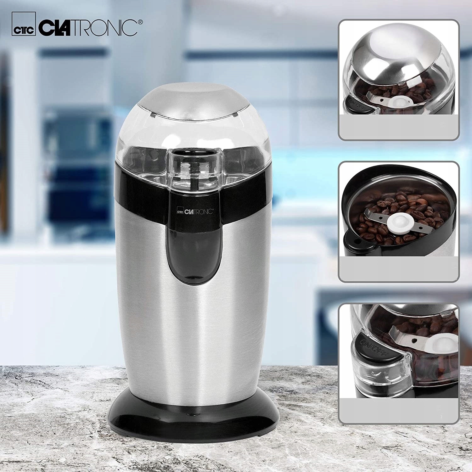 ELEKTRYCZNY AUTOMATYCZNY MŁYNEK DO MIELENIA KAWY STALOWY INOX 120W Kolor dominujący srebrny/szary
