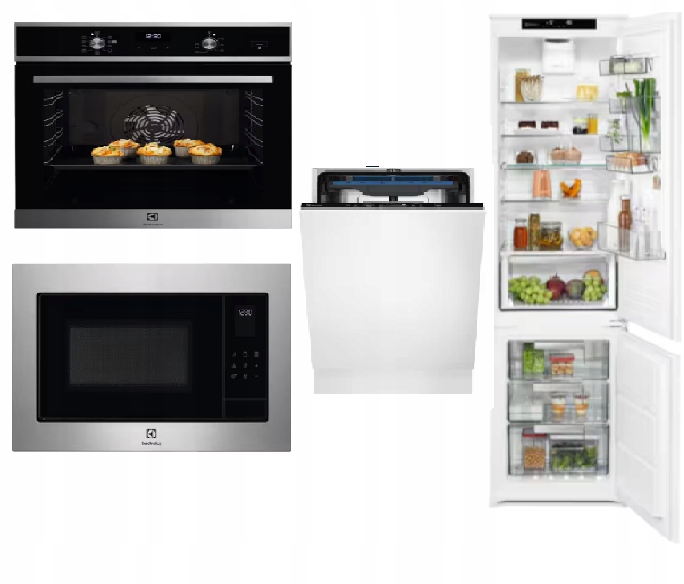 Zabudowa Electrolux Piekarnik + mikrofala + lodówka + zmywarka 60 cm