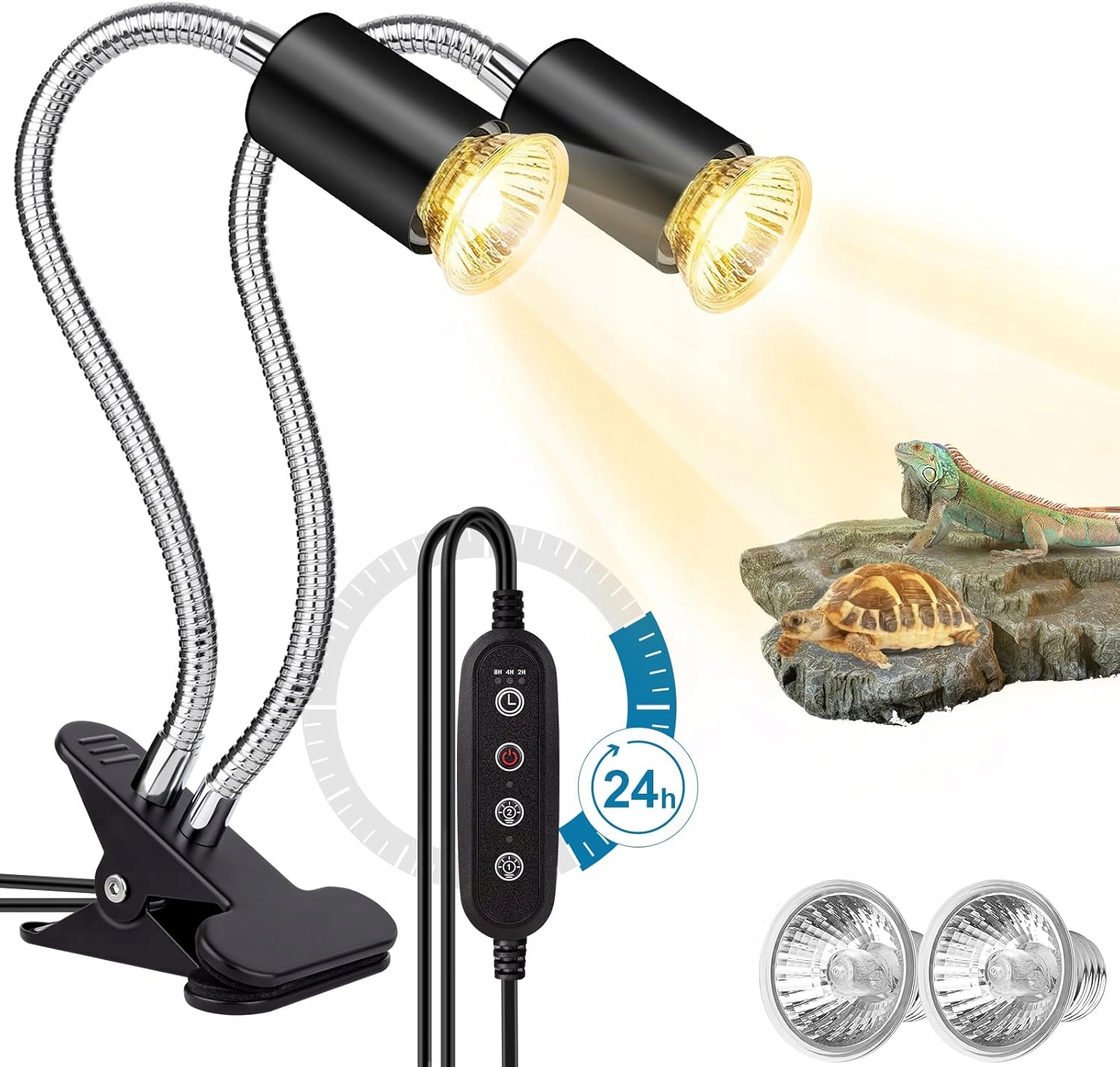 Levně 2 Topná Lampa Pro Plazy, Topná Lampa Uva Uvb E27 Se 2 Žárovkami 25+50 W