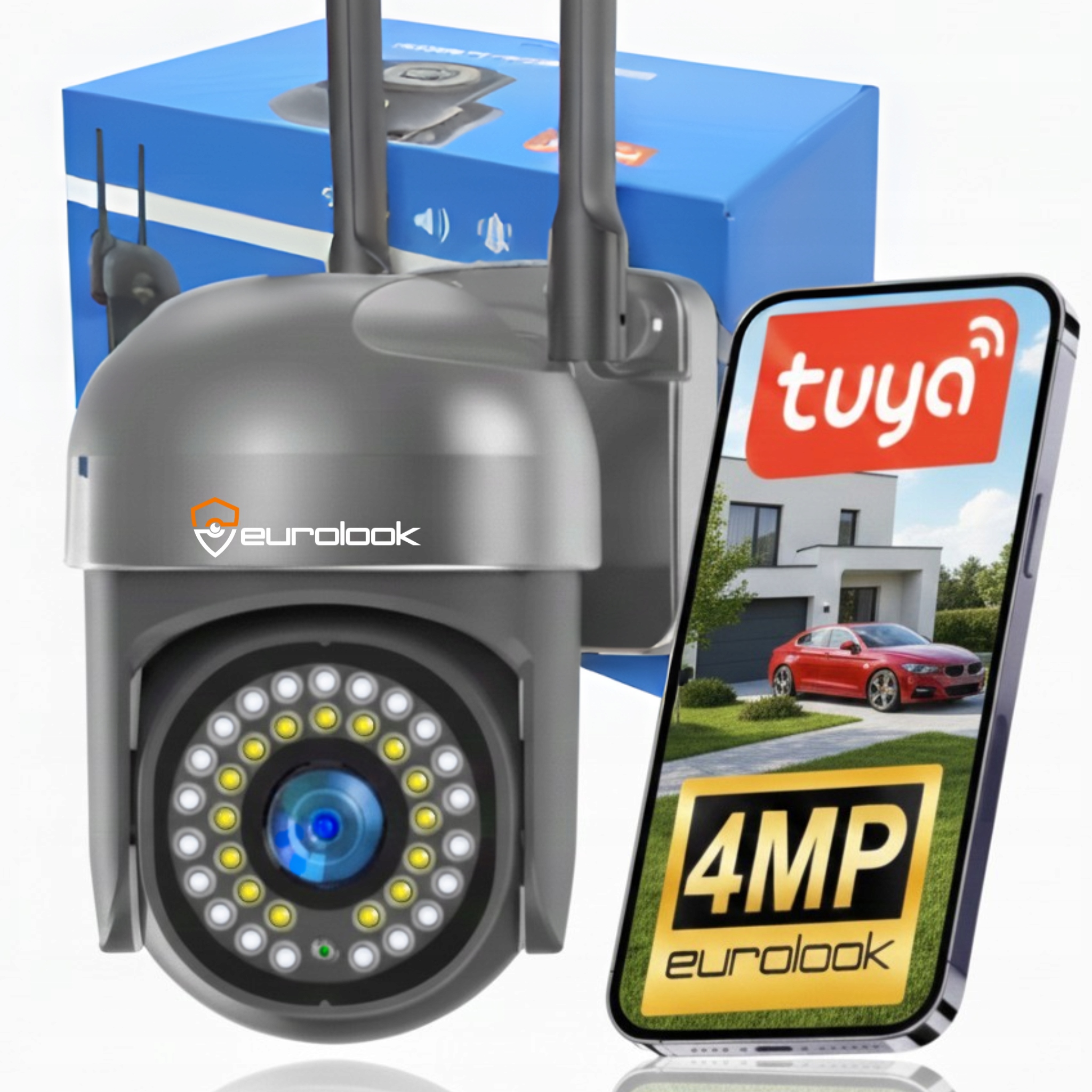 Venkovní Wifi Kamera Ip Smart 4MP Zoom Detekce Tuya Šedá Černá Alarm