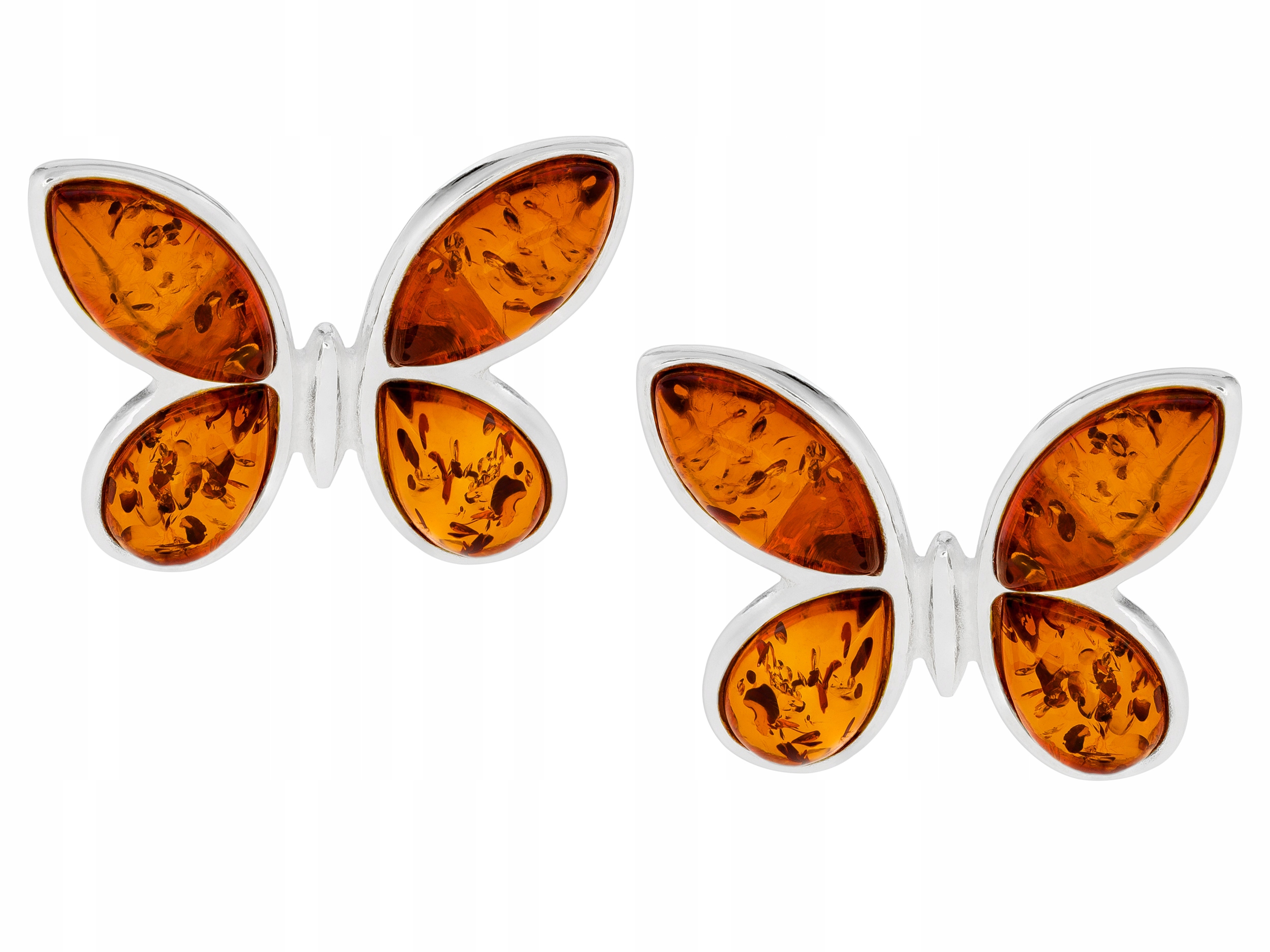Stříbrné Náušnice Motýlci s jantarem Velcí motýli Šroubky Stříbro 925 Tužka