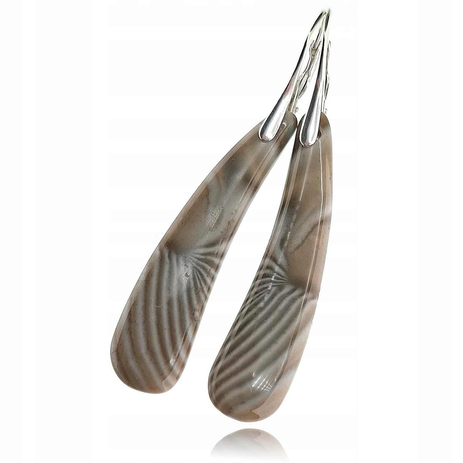 Přírodní pruhovaný keř Náušnice Stříbro Unikát