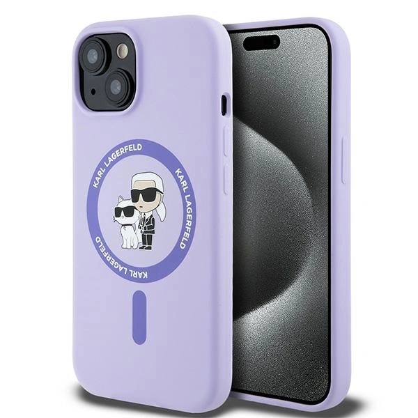 Pouzdro Karl Lagerfeld Silicone Karl&Choupette Heads Ring MagSafe pro iPhone 15