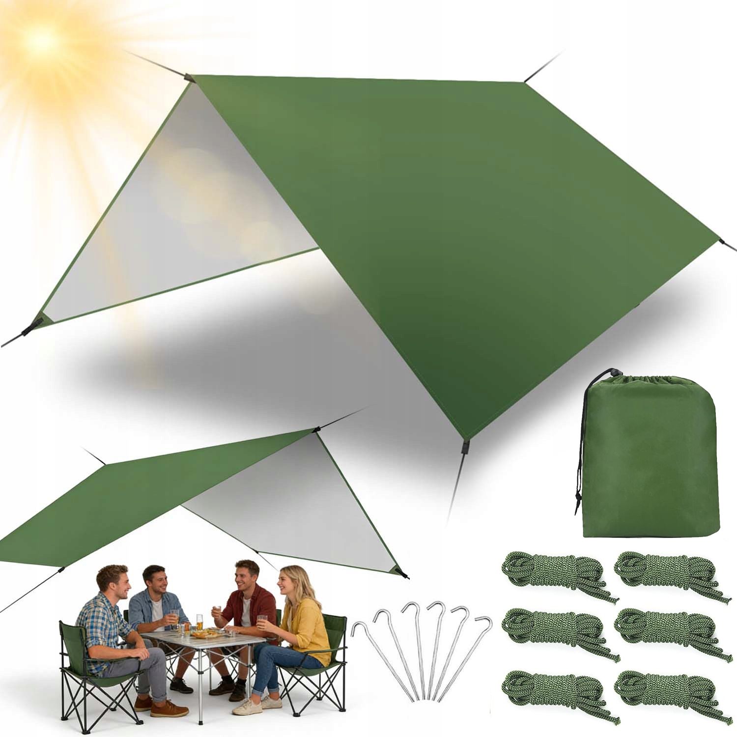 Przenośna Tarp Płachta Biwakowa Wodoodporna Anty Uv Ochrona Camping 3X3M