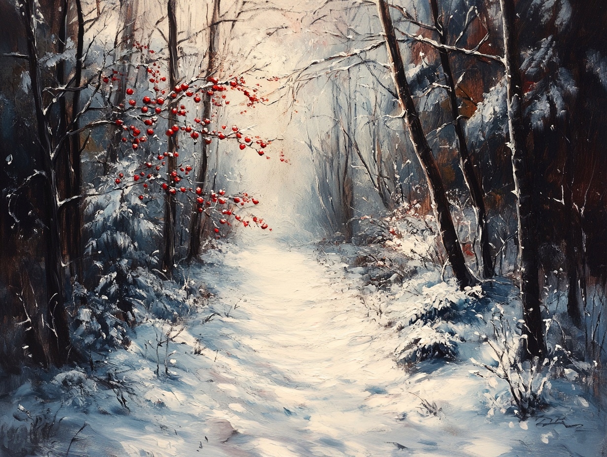 Obraz Na Plátně Canvas Les Stromy Cesta Stezka Sníh Zima Jeřabina 80x60