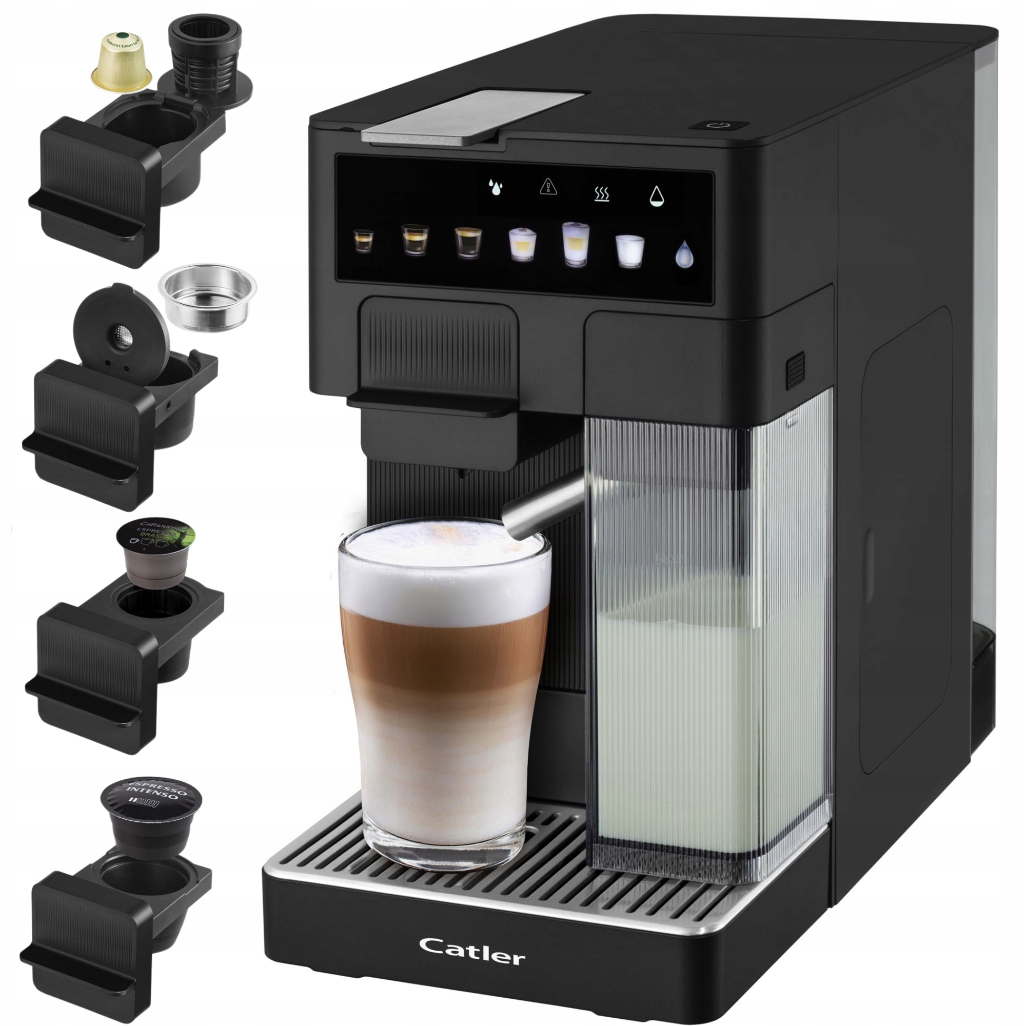 Ekspres do kawy ciśnieniowy+kapsułkowy Nespresso+Dolce Gusto+Cafissimo milk