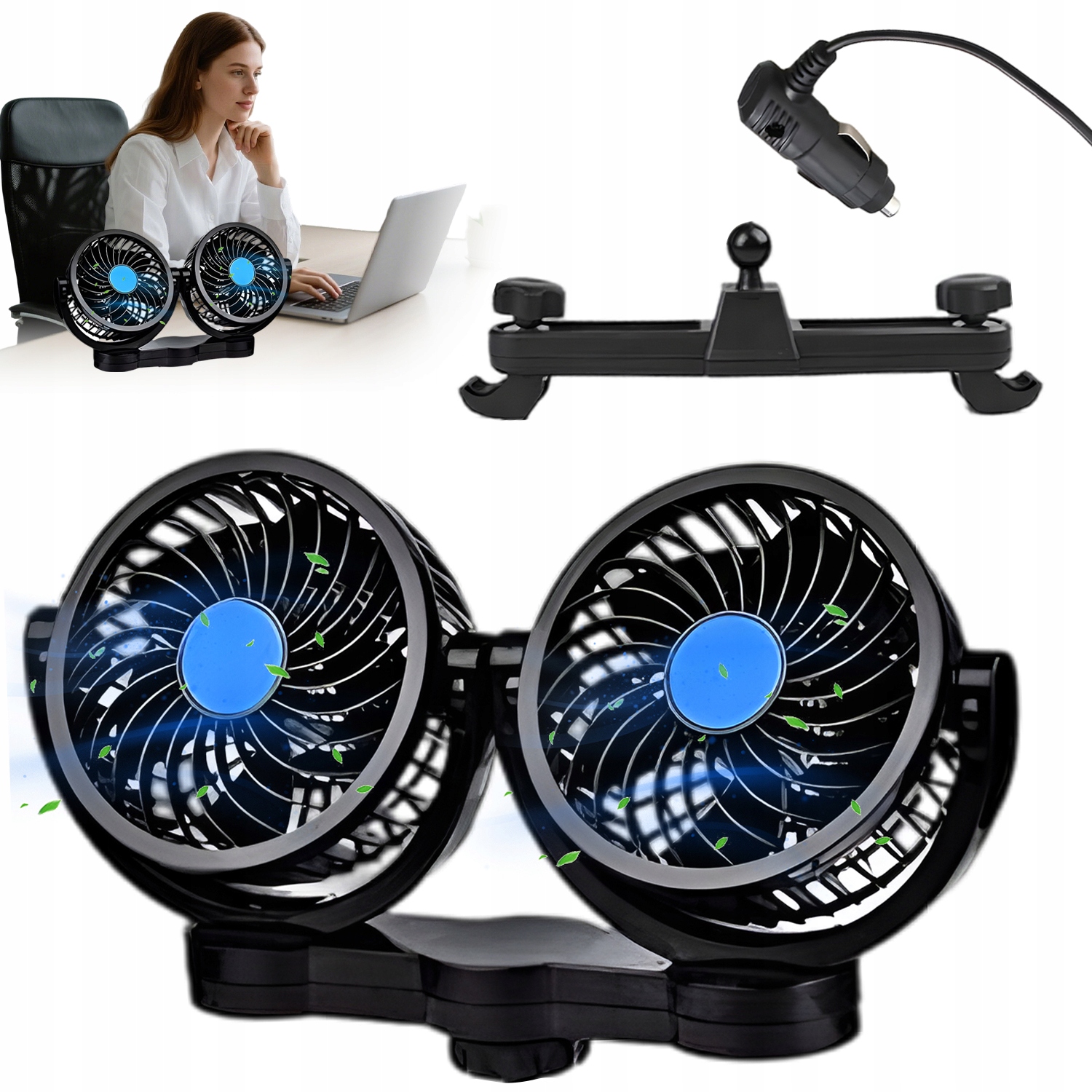Ventilátor Do Auta Dvojitý 360° Otočný, Regulovatelná Rychlost