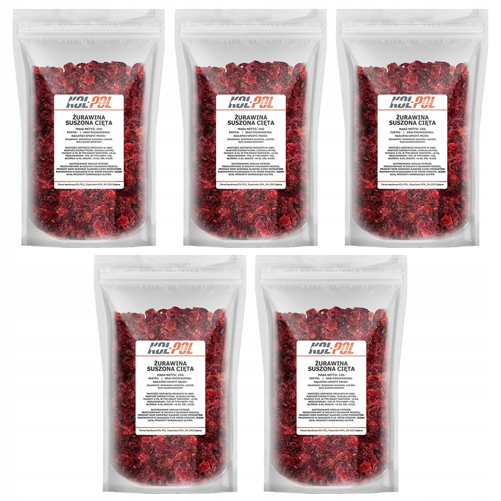 Levně Sušené Brusinky 5 kg Řezaná přírodní, vysoká kvalita