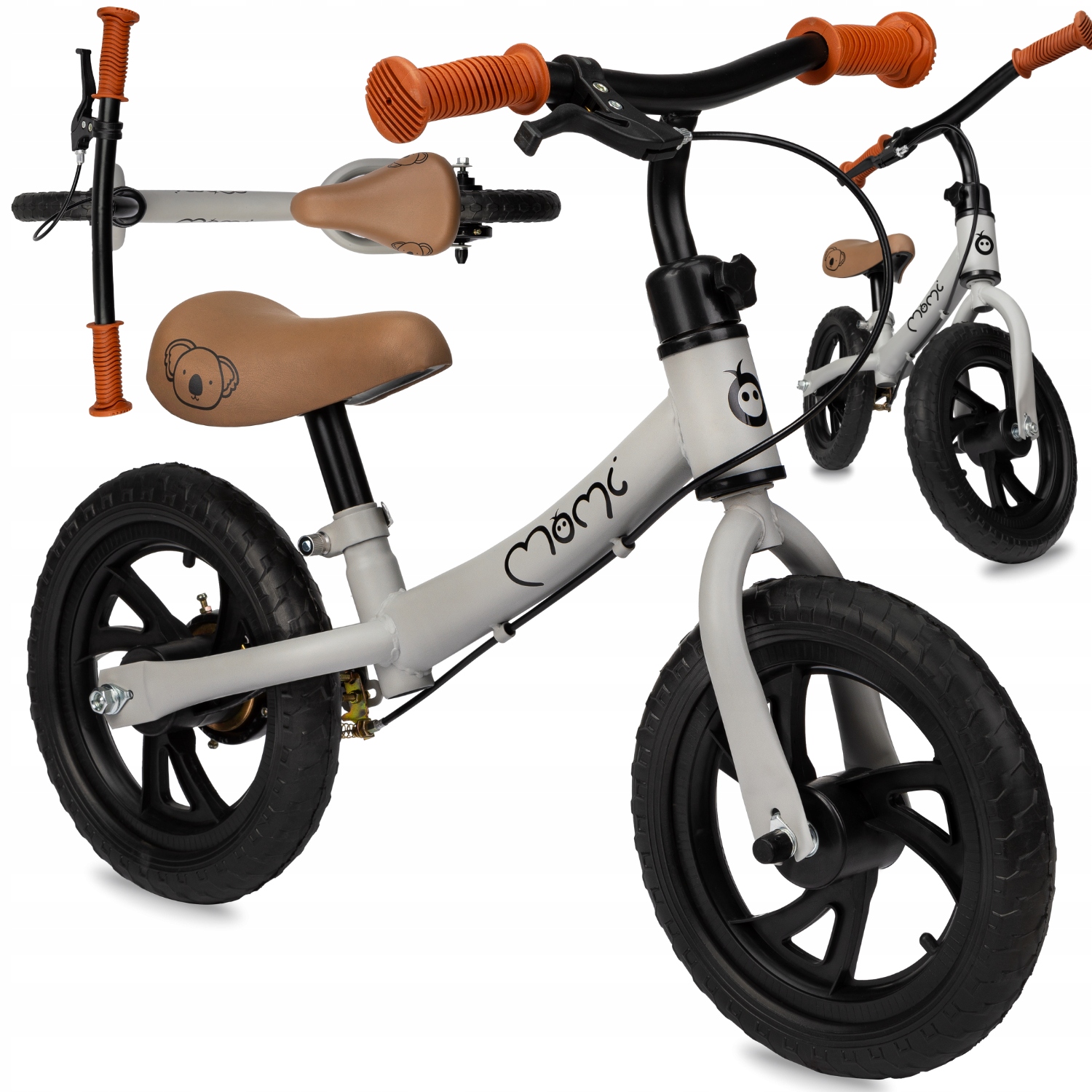 Rowerek biegowy MoMi Breki szary od 3 lat lekki regulacja hamulec