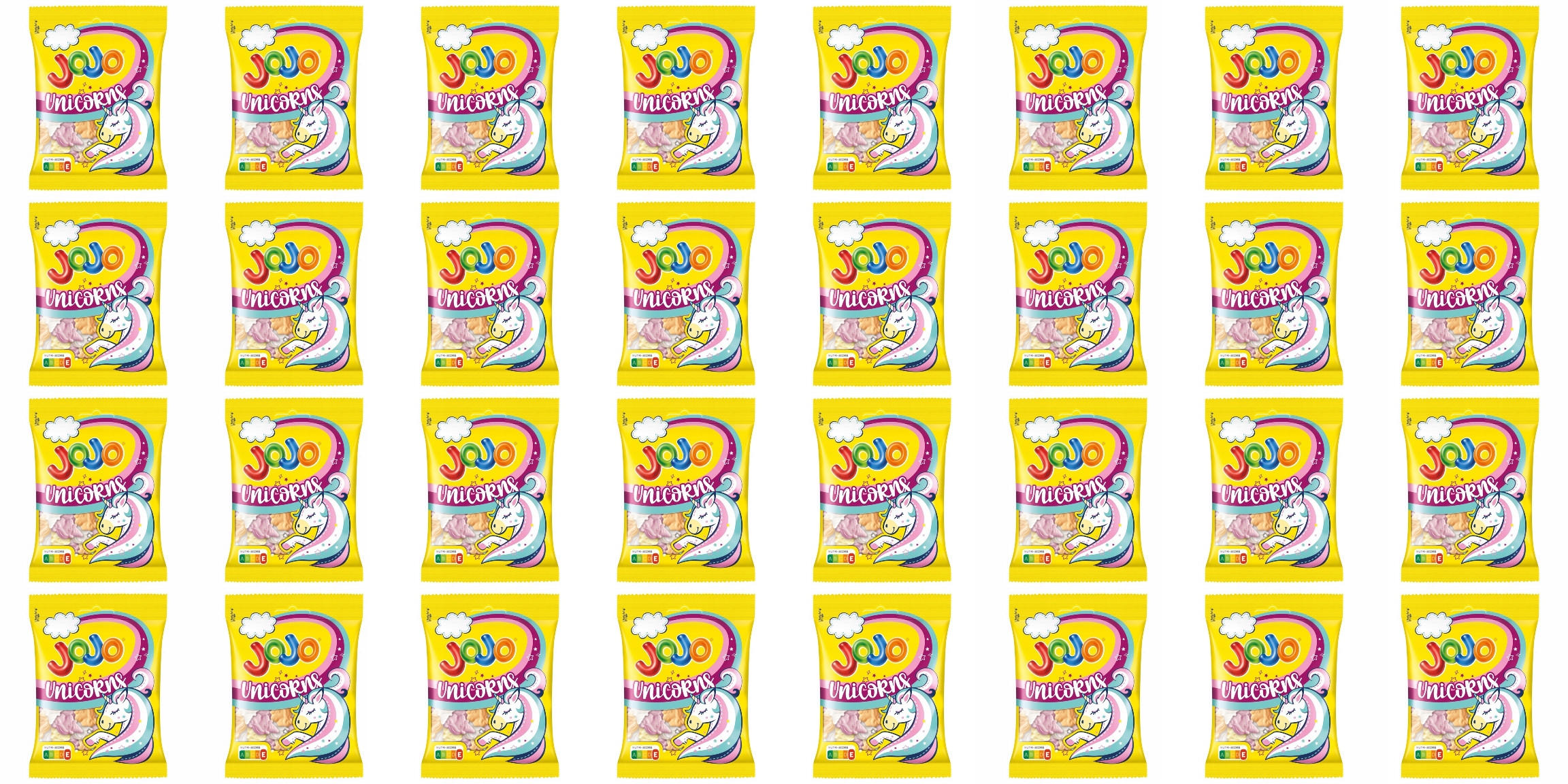 Levně 32x 80g Jojo Unicorns Pianko-želé bonbony Jednorožci ovocné Karton