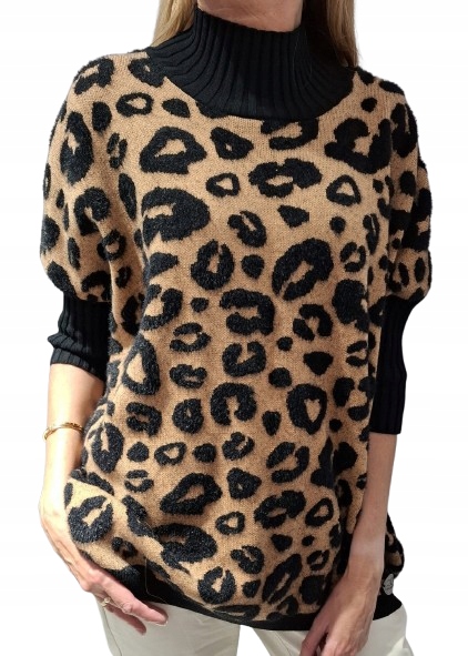 Cocomore Pologolfový svetr s leopardím vzorem Černý Camelový New